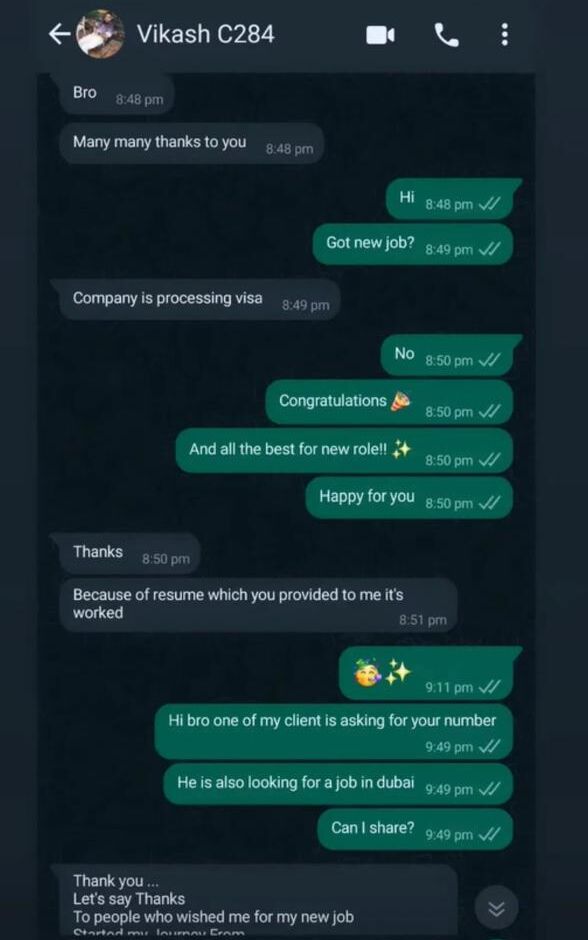 Client message: the resume you provided to me, it's worked